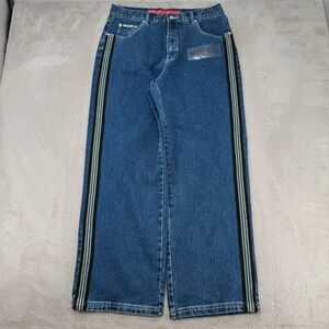 NWT VTG 90s Revolt Wide Leg Jeans Womens 16 Blue Denim Striped High Rise Baggy